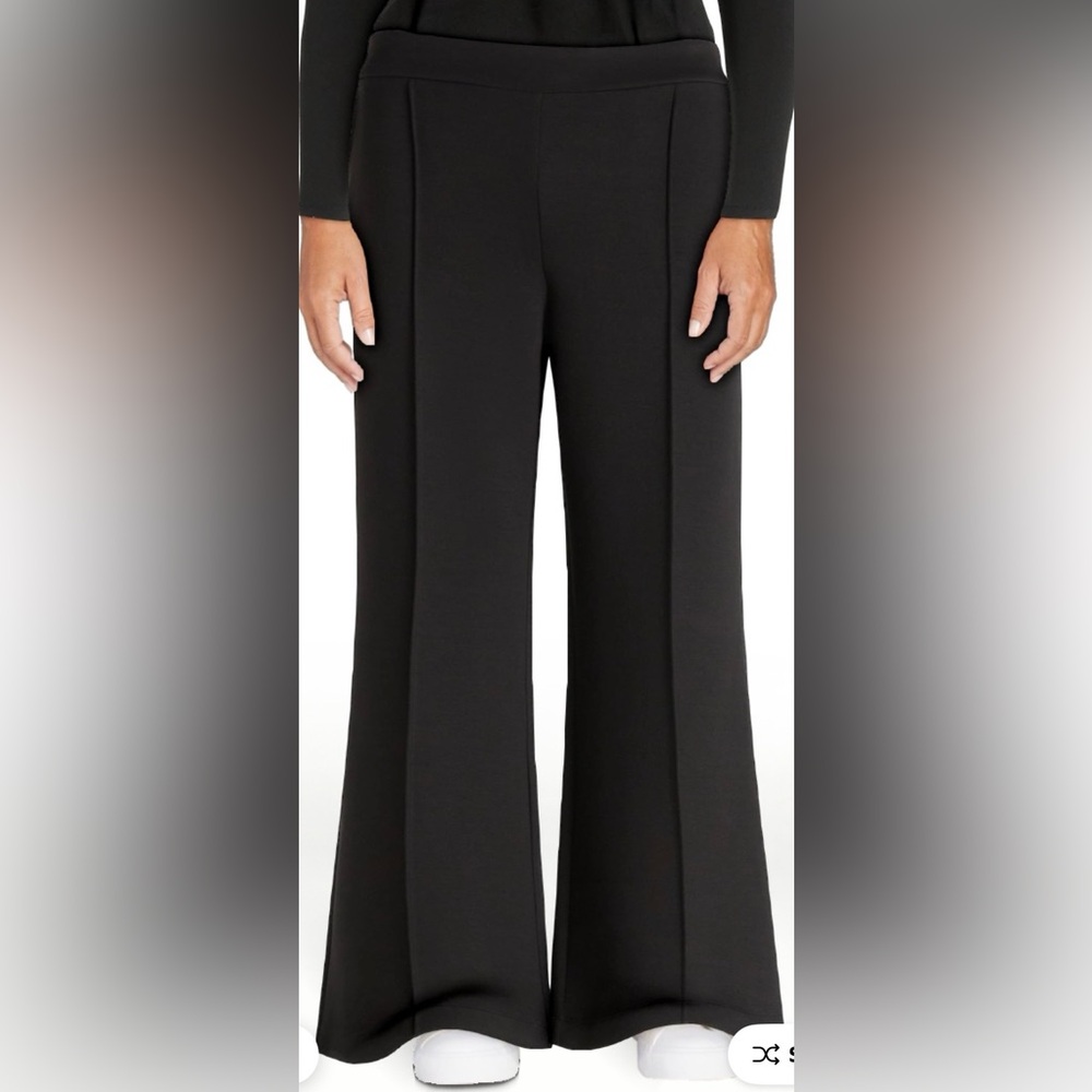 Scoop Scuba Black Wide-Leg Trousers with Front Seam elastic back